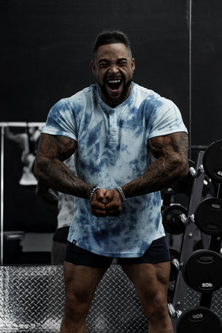 Waffle Henley T-Shirt - Blue Tie Dye